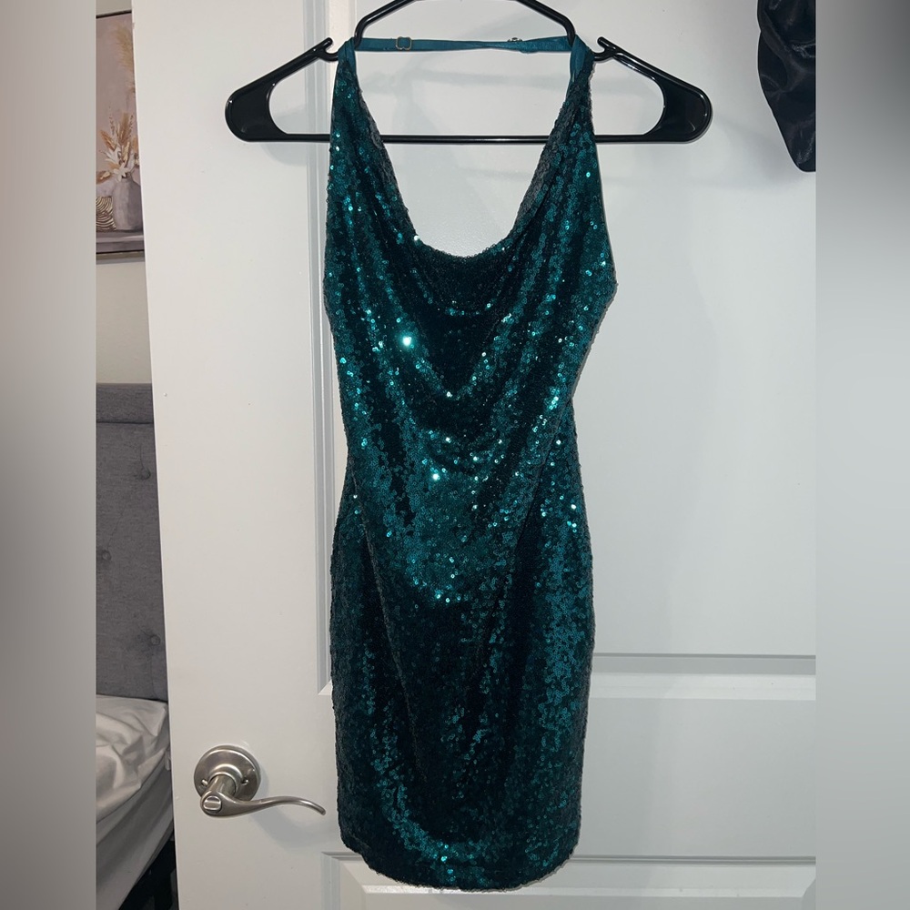 Teal Sequin Mini Dress Hera Collection S